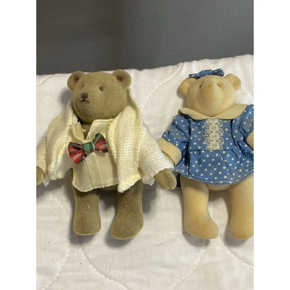 Gund Miniature Jointed Summer Teddy Bear W/ Tux Jacket & Girl Blue Dress HTF